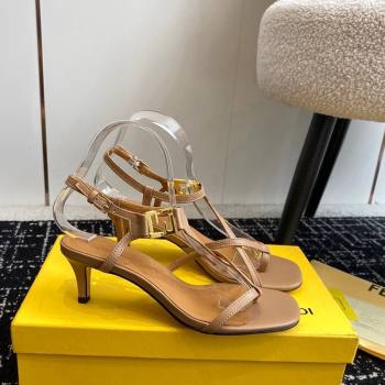 Fendi FFold medium-heeled sandals 6cm in Calfskin Leather Brown 2024 (KL-240604209)