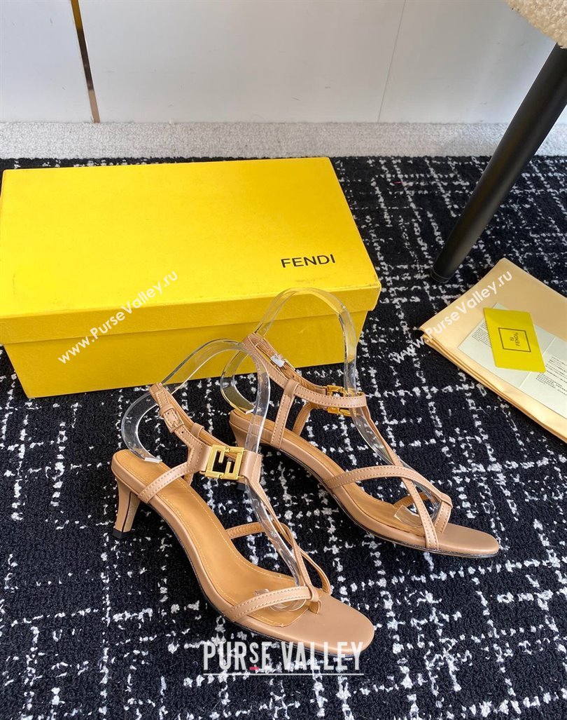 Fendi FFold medium-heeled sandals 6cm in Calfskin Leather Brown 2024 (KL-240604209)