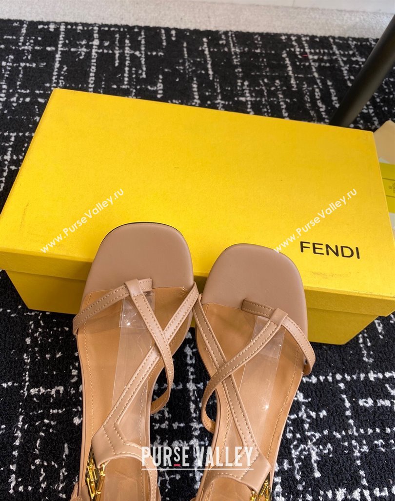 Fendi FFold medium-heeled sandals 6cm in Calfskin Leather Brown 2024 (KL-240604209)