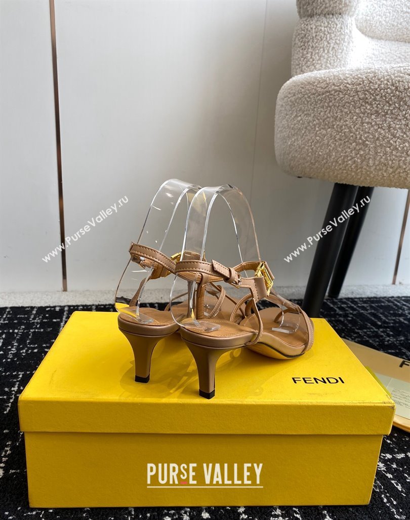 Fendi FFold medium-heeled sandals 6cm in Calfskin Leather Brown 2024 (KL-240604209)