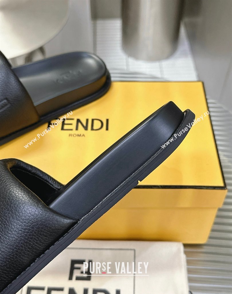 Fendi Roma Calfskin Flat Slide Sandals Black 2024 0604 (MD-240604158)