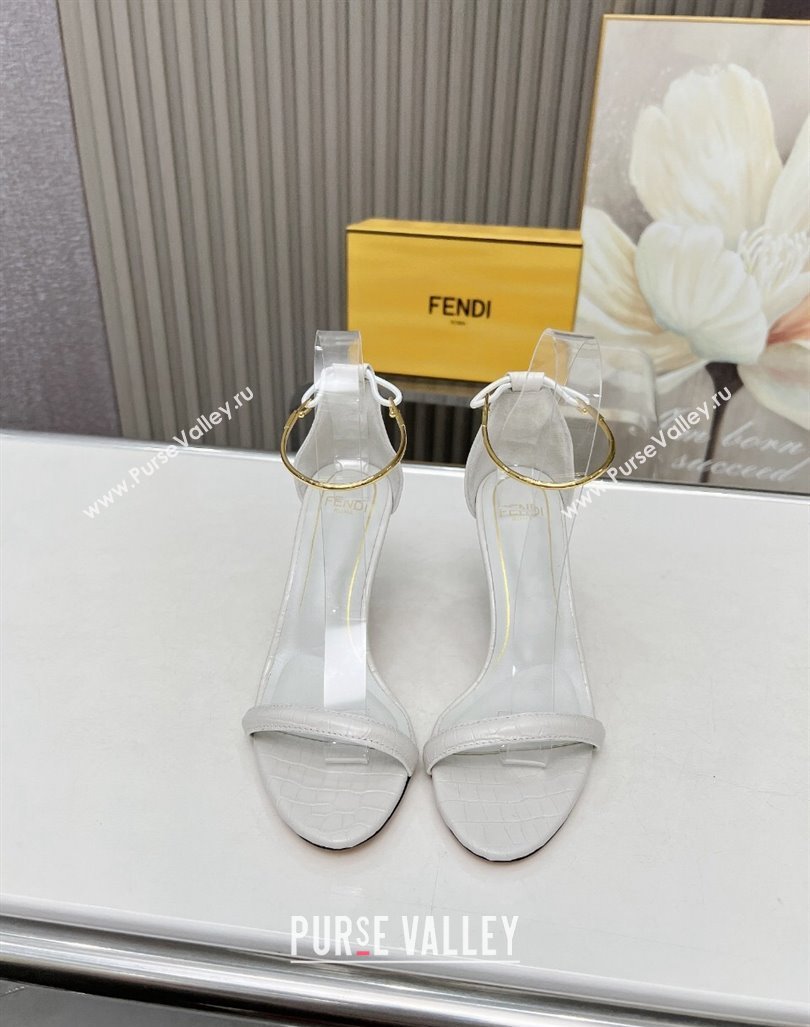 Fendi Filo high-heeled sandals 9cm in stone-Embossed Leather with Anklet White 2024 (MD-240604159)