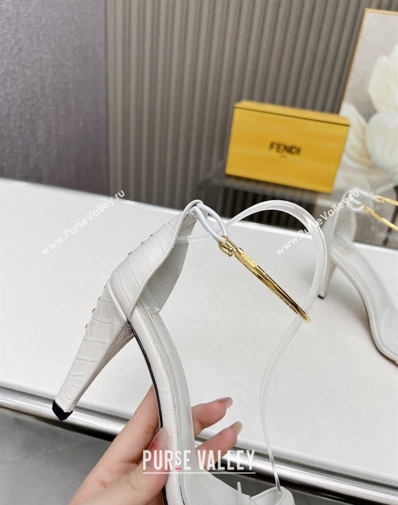 Fendi Filo high-heeled sandals 9cm in stone-Embossed Leather with Anklet White 2024 (MD-240604159)