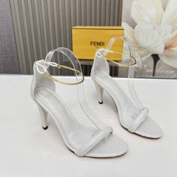 Fendi Filo high-heeled sandals 9cm in stone-Embossed Leather with Anklet White 2024 (MD-240604159)