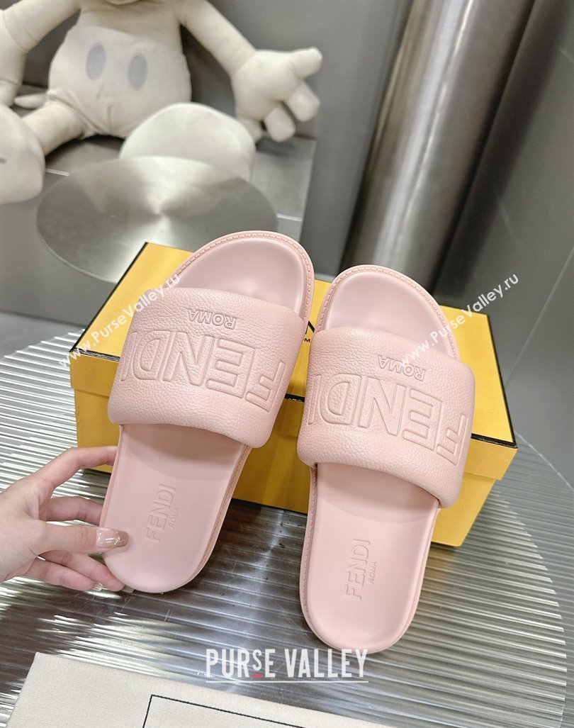 Fendi Roma Calfskin Flat Slide Sandals Light Pink 2024 0604 (MD-240604154)