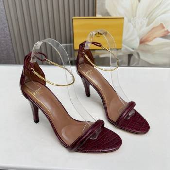 Fendi Filo high-heeled sandals 9cm in stone-Embossed Leather with Anklet Burgundy 2024 (MD-240604160)