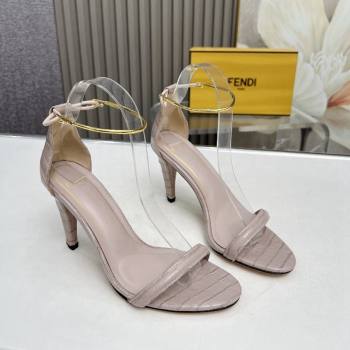 Fendi Filo high-heeled sandals 9cm in stone-Embossed Leather with Anklet Powder Pink 2024 (MD-240604163)