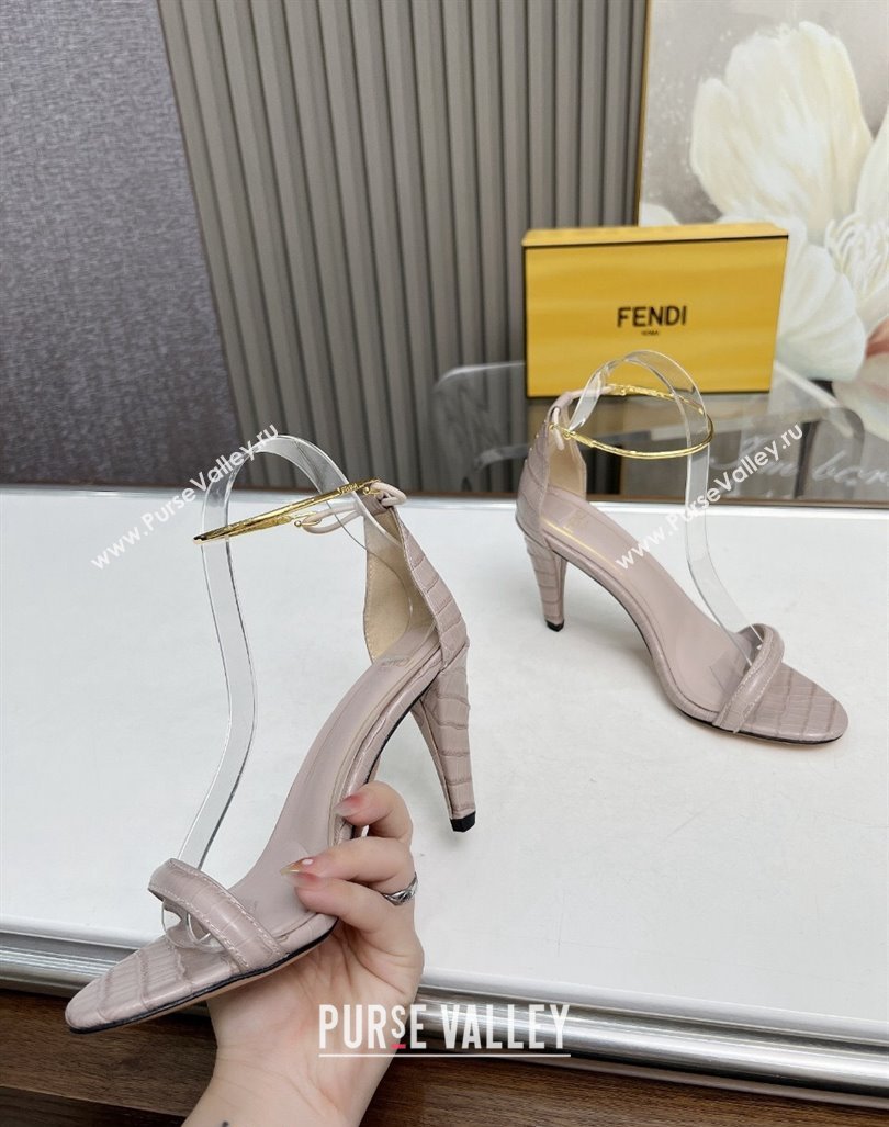 Fendi Filo high-heeled sandals 9cm in stone-Embossed Leather with Anklet Powder Pink 2024 (MD-240604163)