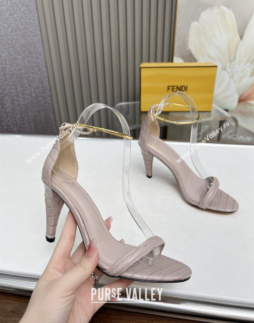 Fendi Filo high-heeled sandals 9cm in stone-Embossed Leather with Anklet Powder Pink 2024 (MD-240604163)