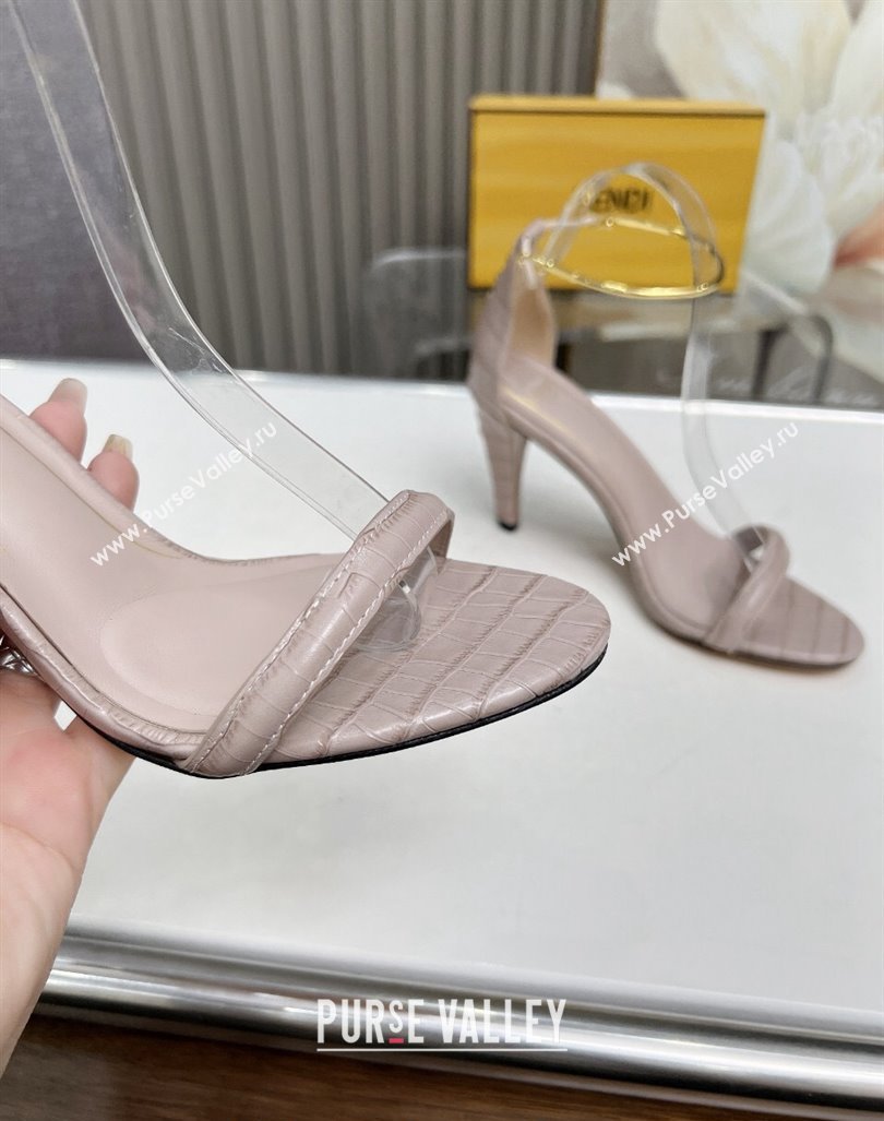 Fendi Filo high-heeled sandals 9cm in stone-Embossed Leather with Anklet Powder Pink 2024 (MD-240604163)