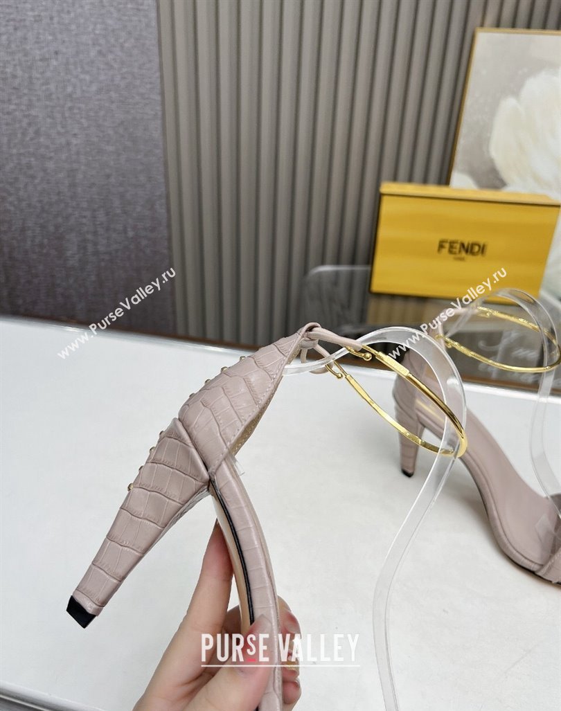 Fendi Filo high-heeled sandals 9cm in stone-Embossed Leather with Anklet Powder Pink 2024 (MD-240604163)