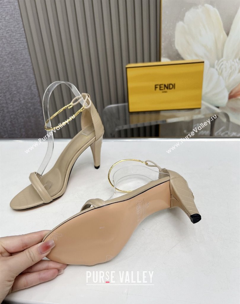 Fendi Filo high-heeled sandals 9cm in stone-Embossed Leather with Anklet Beige 2024 (MD-240604164)