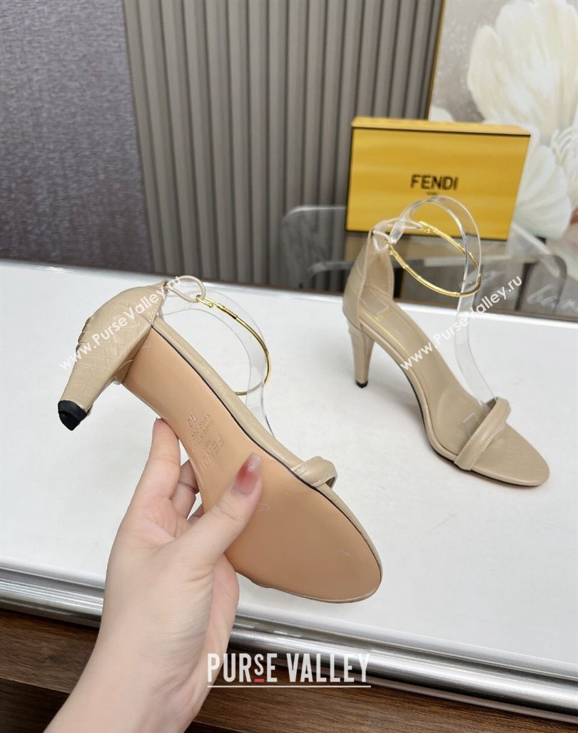 Fendi Filo high-heeled sandals 9cm in stone-Embossed Leather with Anklet Beige 2024 (MD-240604164)