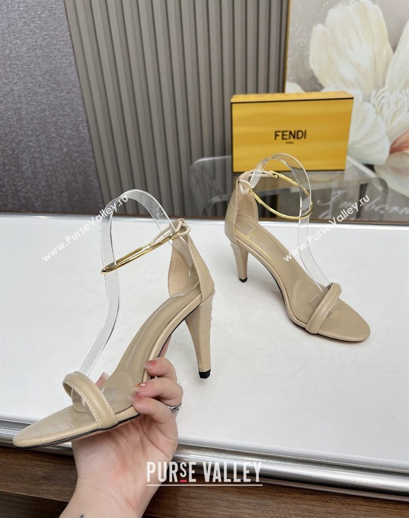 Fendi Filo high-heeled sandals 9cm in stone-Embossed Leather with Anklet Beige 2024 (MD-240604164)