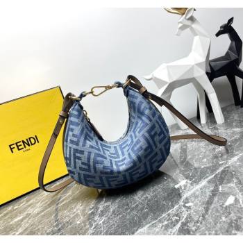 Fendi Fendigraphy Mini Hobo bag in Light Blue FF Denim Fabric 2024 (AFEI-240624102)