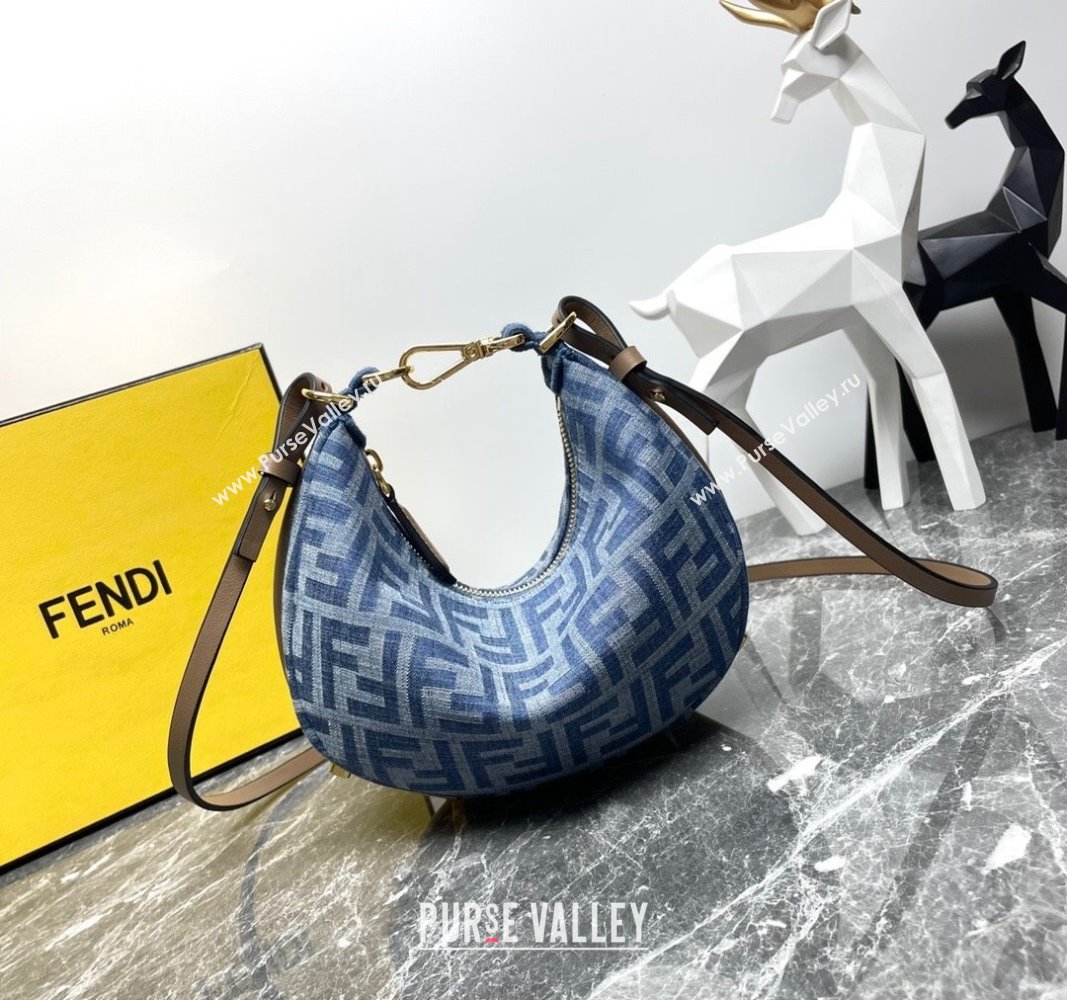 Fendi Fendigraphy Mini Hobo bag in Light Blue FF Denim Fabric 2024 (AFEI-240624102)