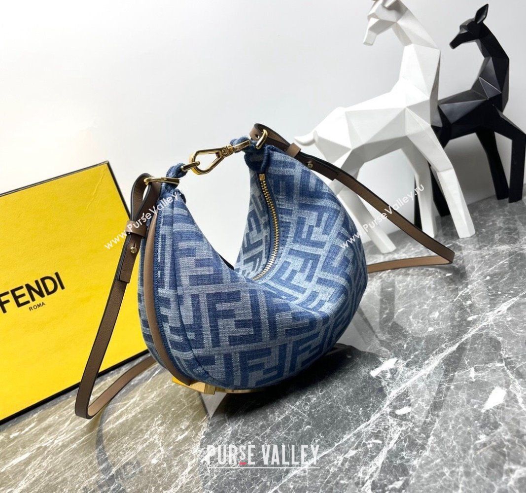 Fendi Fendigraphy Mini Hobo bag in Light Blue FF Denim Fabric 2024 (AFEI-240624102)