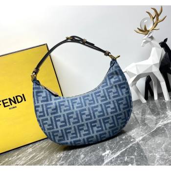 Fendi Fendigraphy Small Hobo bag in Light Blue FF Denim Fabric 2024 (AFEI-240624103)