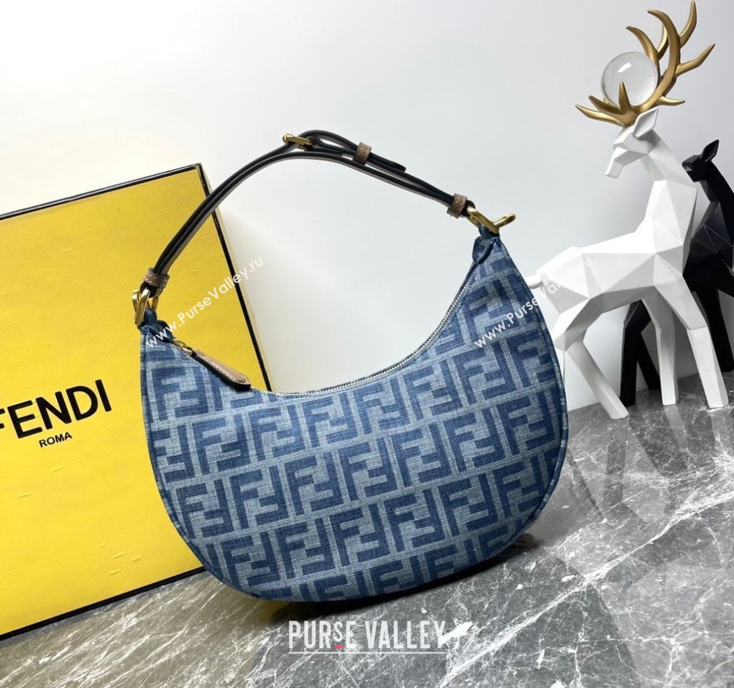 Fendi Fendigraphy Small Hobo bag in Light Blue FF Denim Fabric 2024 (AFEI-240624103)