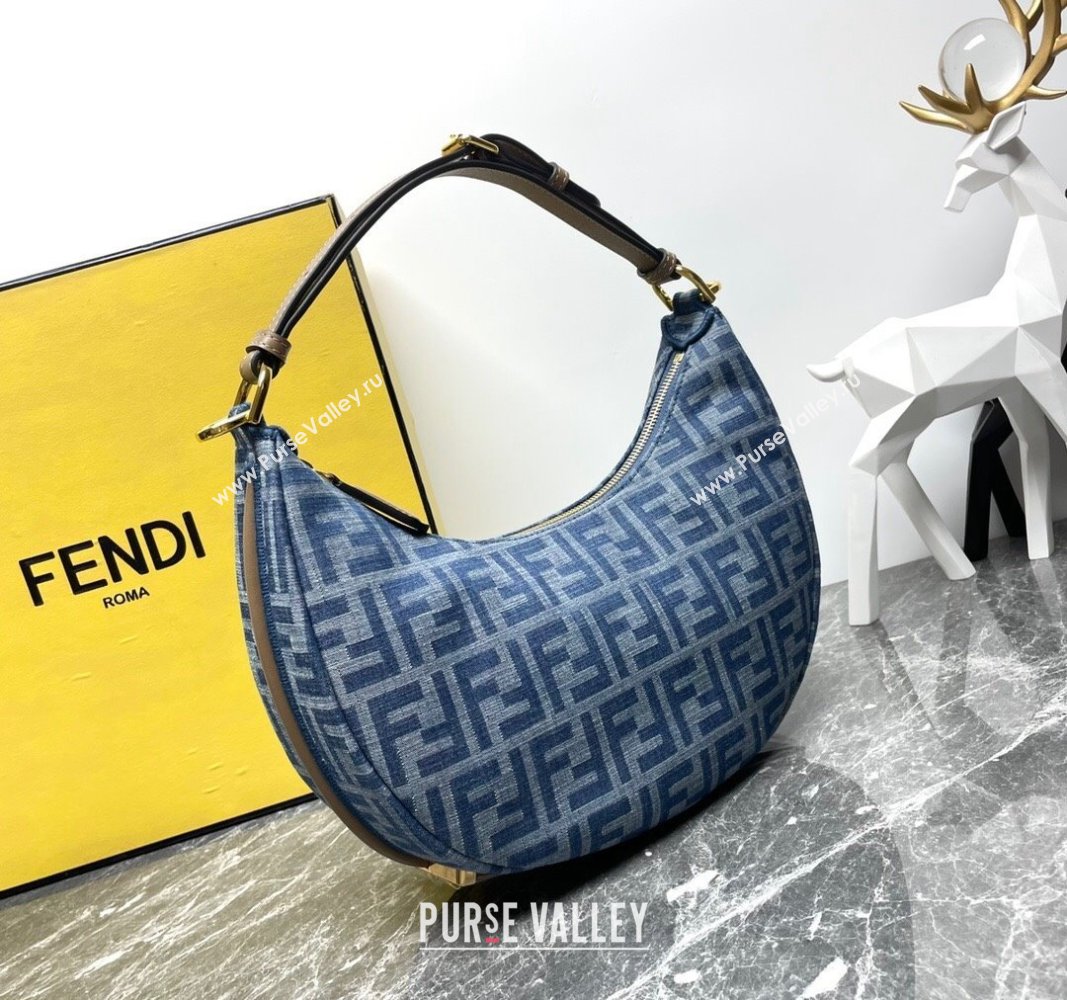 Fendi Fendigraphy Small Hobo bag in Light Blue FF Denim Fabric 2024 (AFEI-240624103)