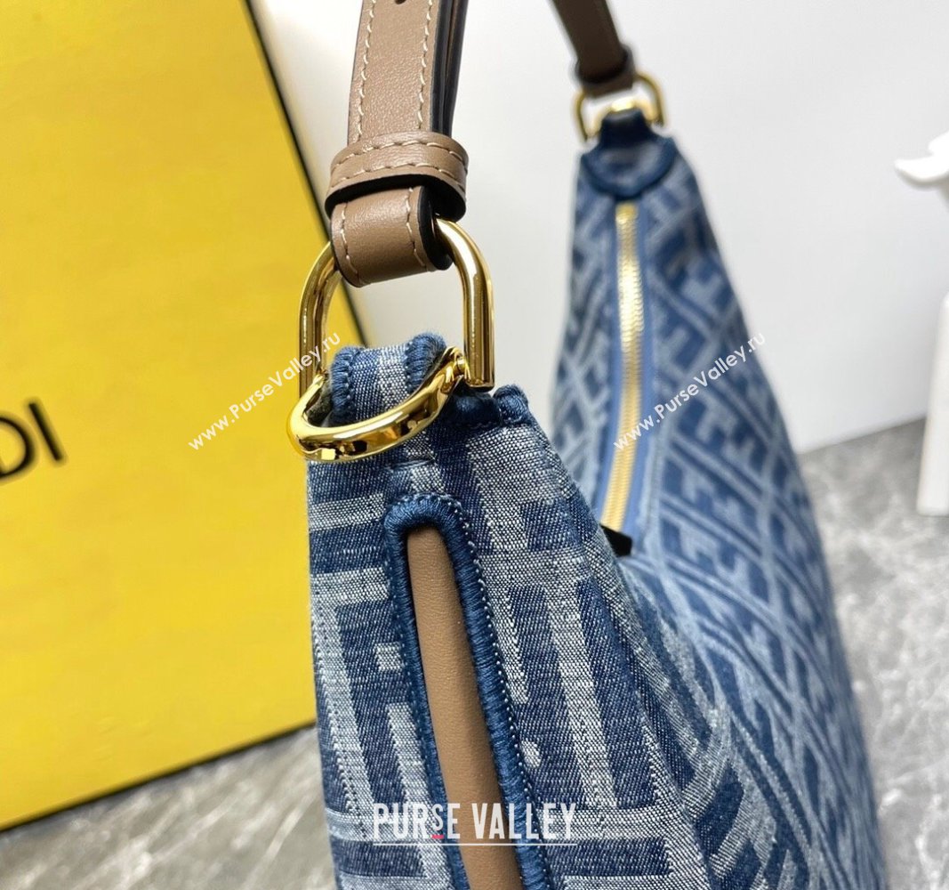 Fendi Fendigraphy Small Hobo bag in Light Blue FF Denim Fabric 2024 (AFEI-240624103)