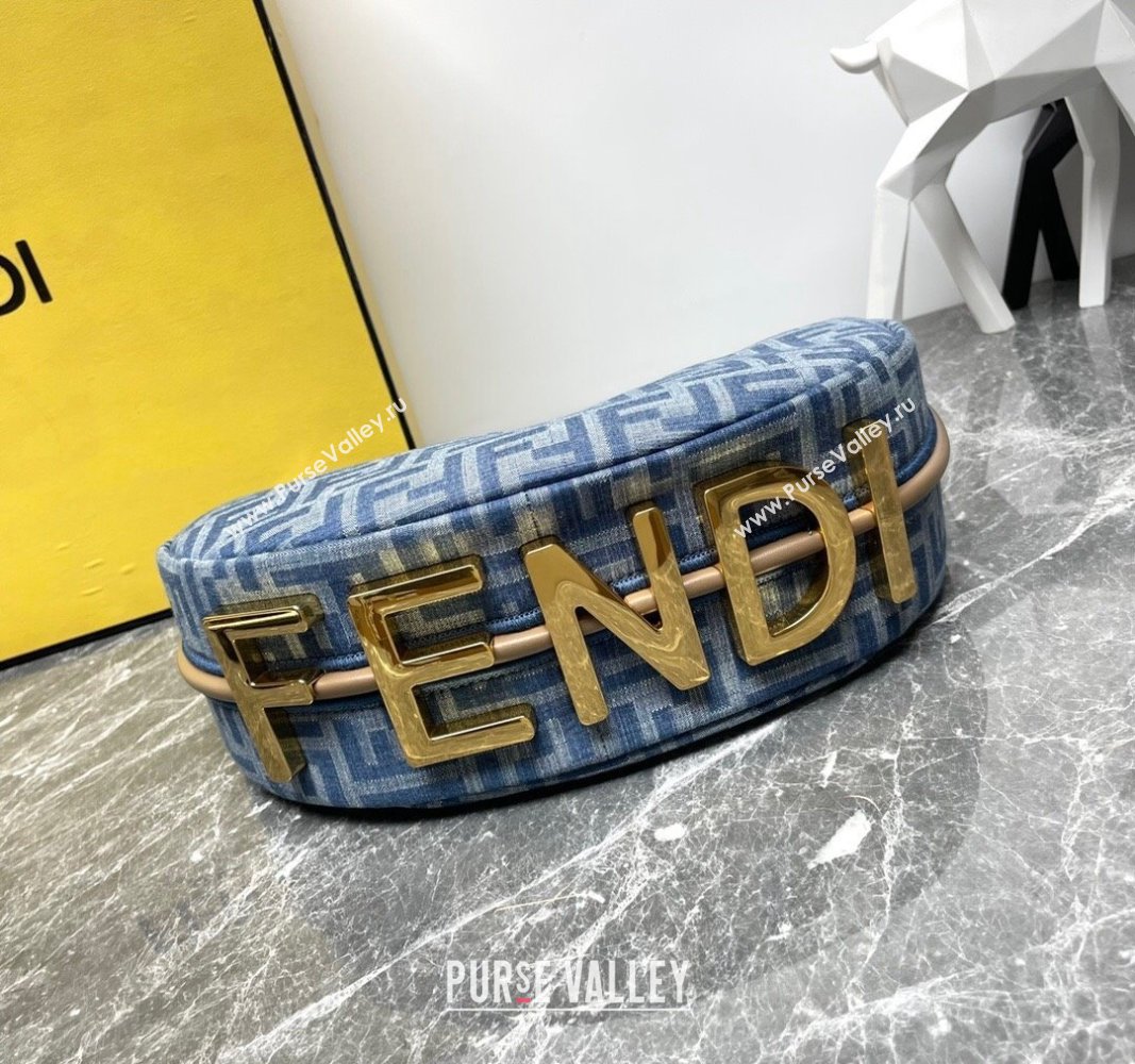 Fendi Fendigraphy Small Hobo bag in Light Blue FF Denim Fabric 2024 (AFEI-240624103)