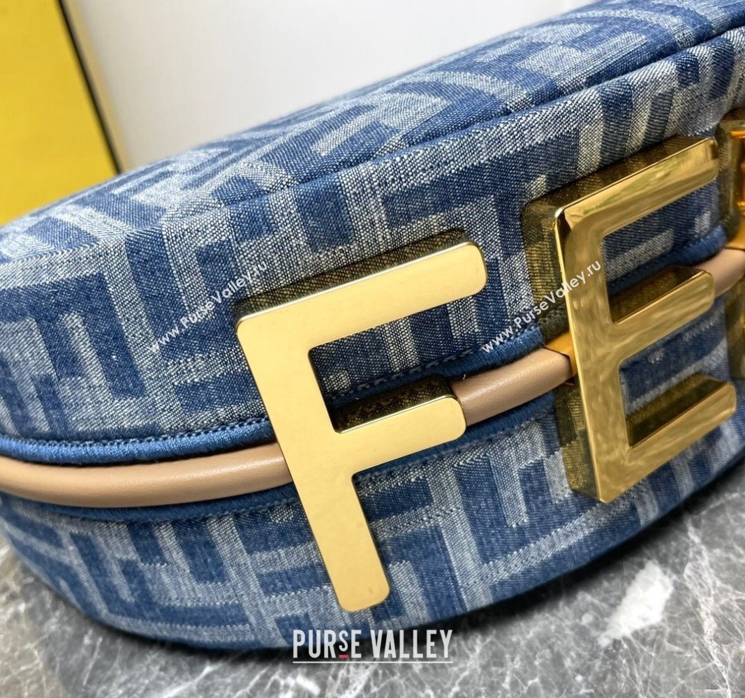 Fendi Fendigraphy Small Hobo bag in Light Blue FF Denim Fabric 2024 (AFEI-240624103)