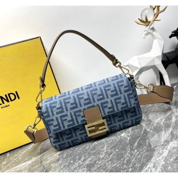 Fendi Baguette Medium bag in Light Blue FF Denim Fabric 2024 (AFEI-240624105)