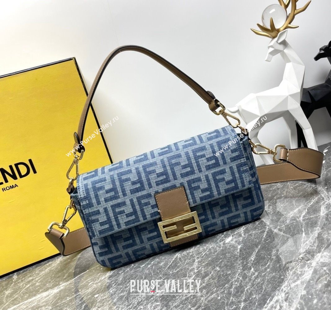 Fendi Baguette Medium bag in Light Blue FF Denim Fabric 2024 (AFEI-240624105)