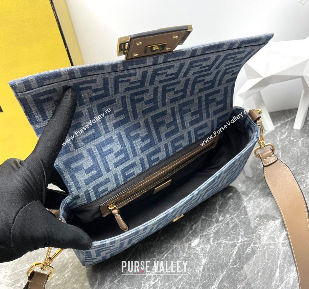 Fendi Baguette Medium bag in Light Blue FF Denim Fabric 2024 (AFEI-240624105)