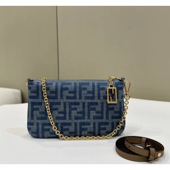 Fendi Baguette Pouch Chain Mini bag in Light Blue FF Denim Fabric 2024 (AFEI-240624096)