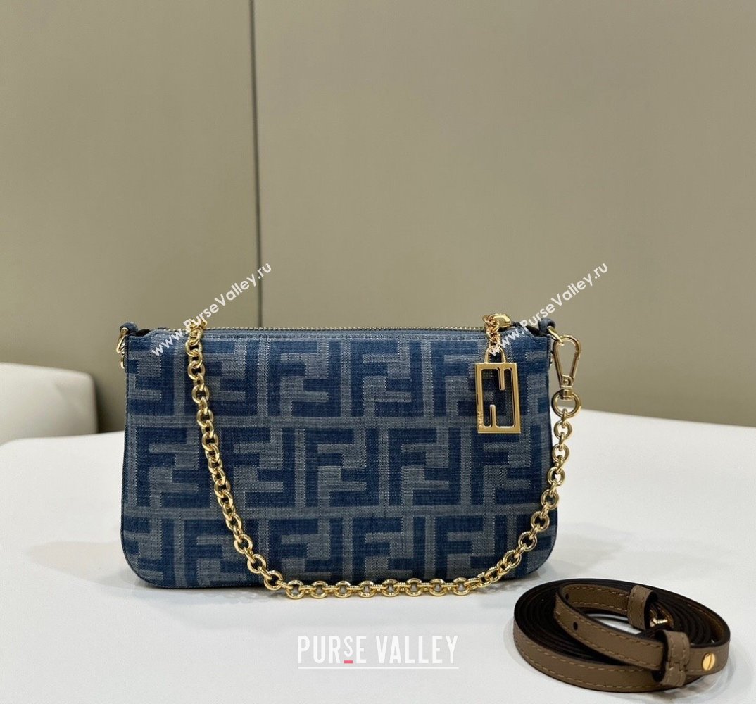 Fendi Baguette Pouch Chain Mini bag in Light Blue FF Denim Fabric 2024 (AFEI-240624096)