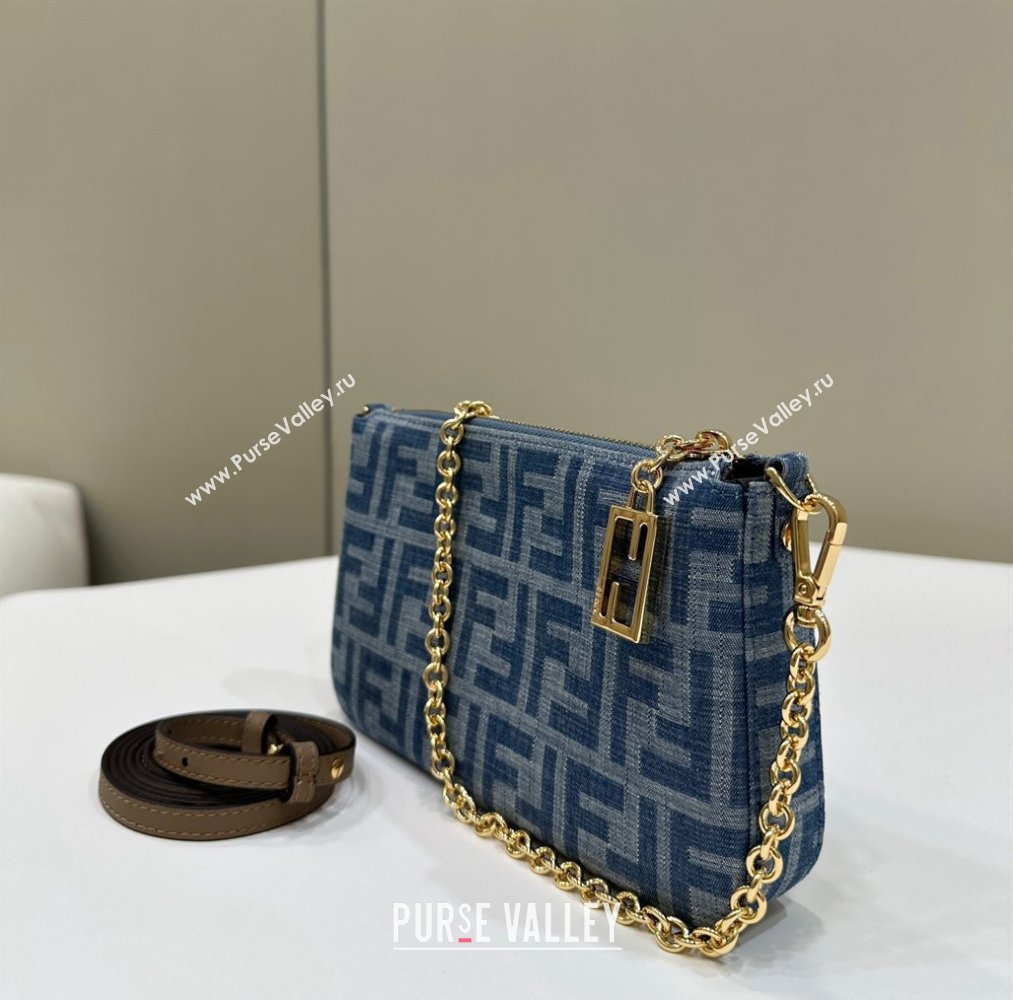 Fendi Baguette Pouch Chain Mini bag in Light Blue FF Denim Fabric 2024 (AFEI-240624096)