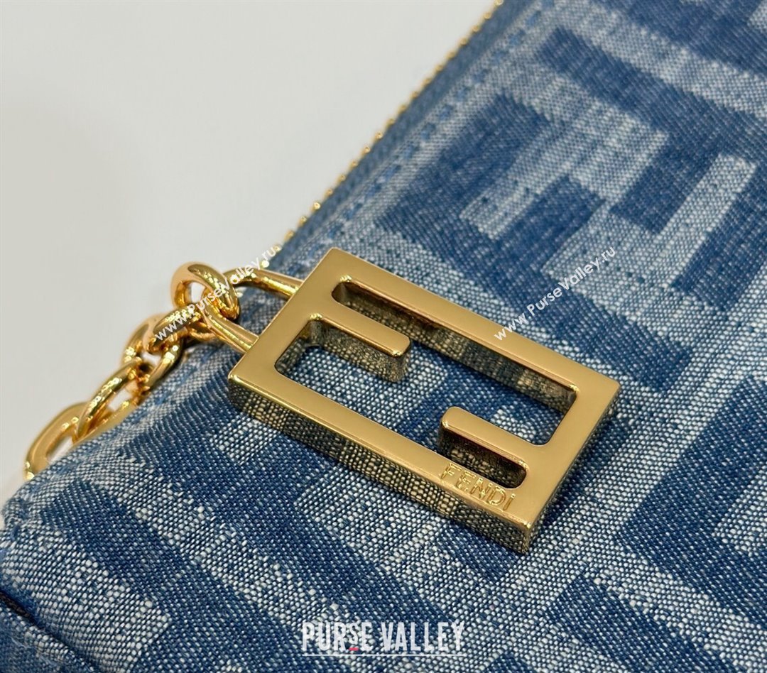 Fendi Baguette Pouch Chain Mini bag in Light Blue FF Denim Fabric 2024 (AFEI-240624096)