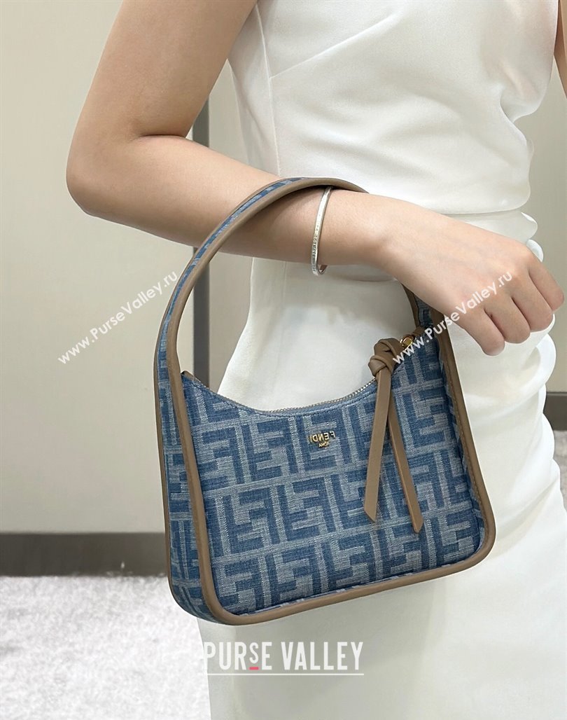 Fendi Mini Fendessence Mini Hobo bag in Light Blue FF Denim Fabric 2024 (AFEI-240624095)