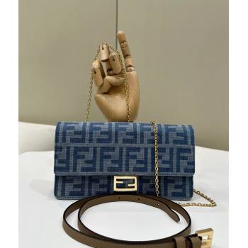 Fendi Wallet On Chain Baguette Mini bag in Light Blue FF Denim Fabric 2024 (AFEI-240624097)