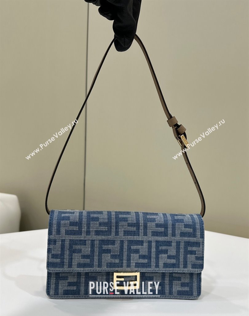 Fendi Wallet On Chain Baguette Mini bag in Light Blue FF Denim Fabric 2024 (AFEI-240624097)