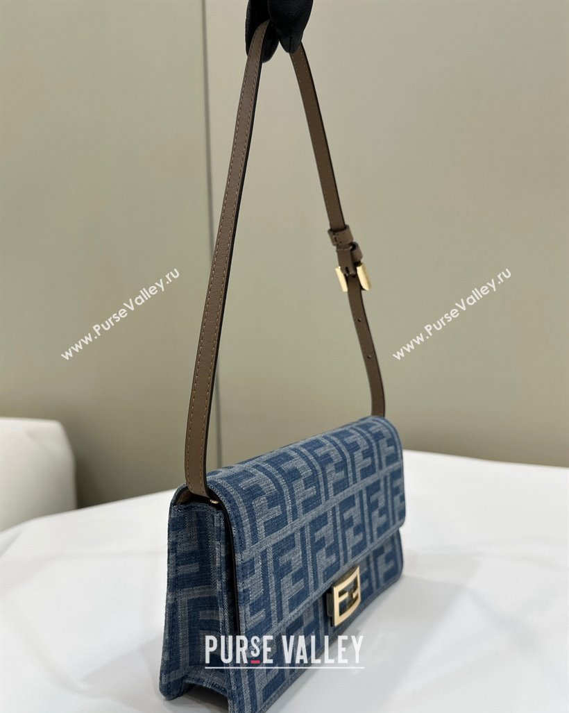 Fendi Wallet On Chain Baguette Mini bag in Light Blue FF Denim Fabric 2024 (AFEI-240624097)