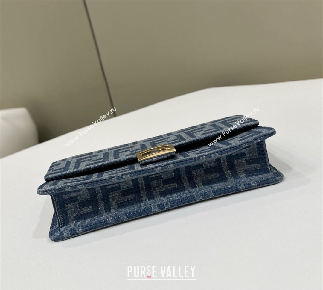 Fendi Wallet On Chain Baguette Mini bag in Light Blue FF Denim Fabric 2024 (AFEI-240624097)