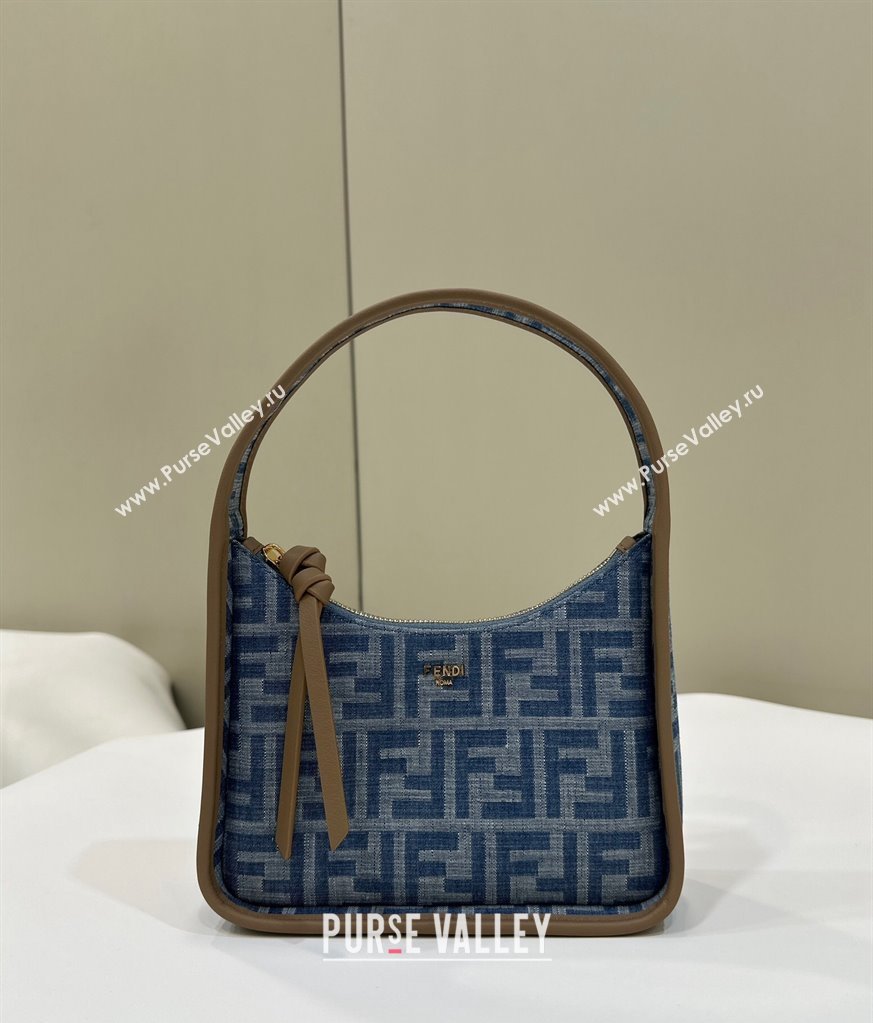 Fendi Mini Fendessence Mini Hobo bag in Light Blue FF Denim Fabric 2024 (AFEI-240624095)