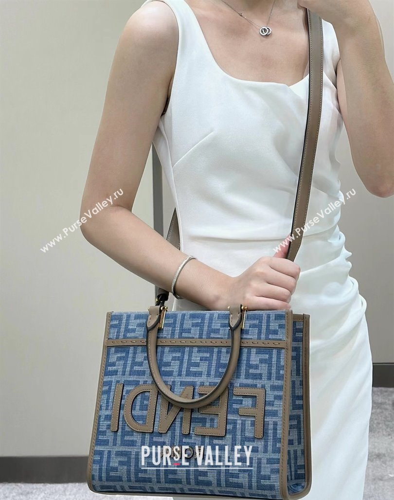 Fendi Sunshine Small Tote Bag bag in Light Blue FF Denim Fabric 2024 (AFEI-240624098)