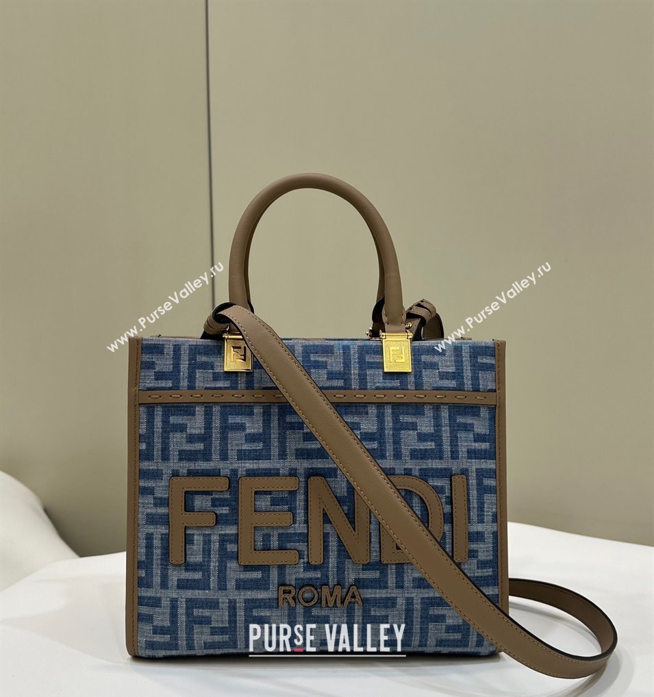 Fendi Sunshine Small Tote Bag bag in Light Blue FF Denim Fabric 2024 (AFEI-240624098)