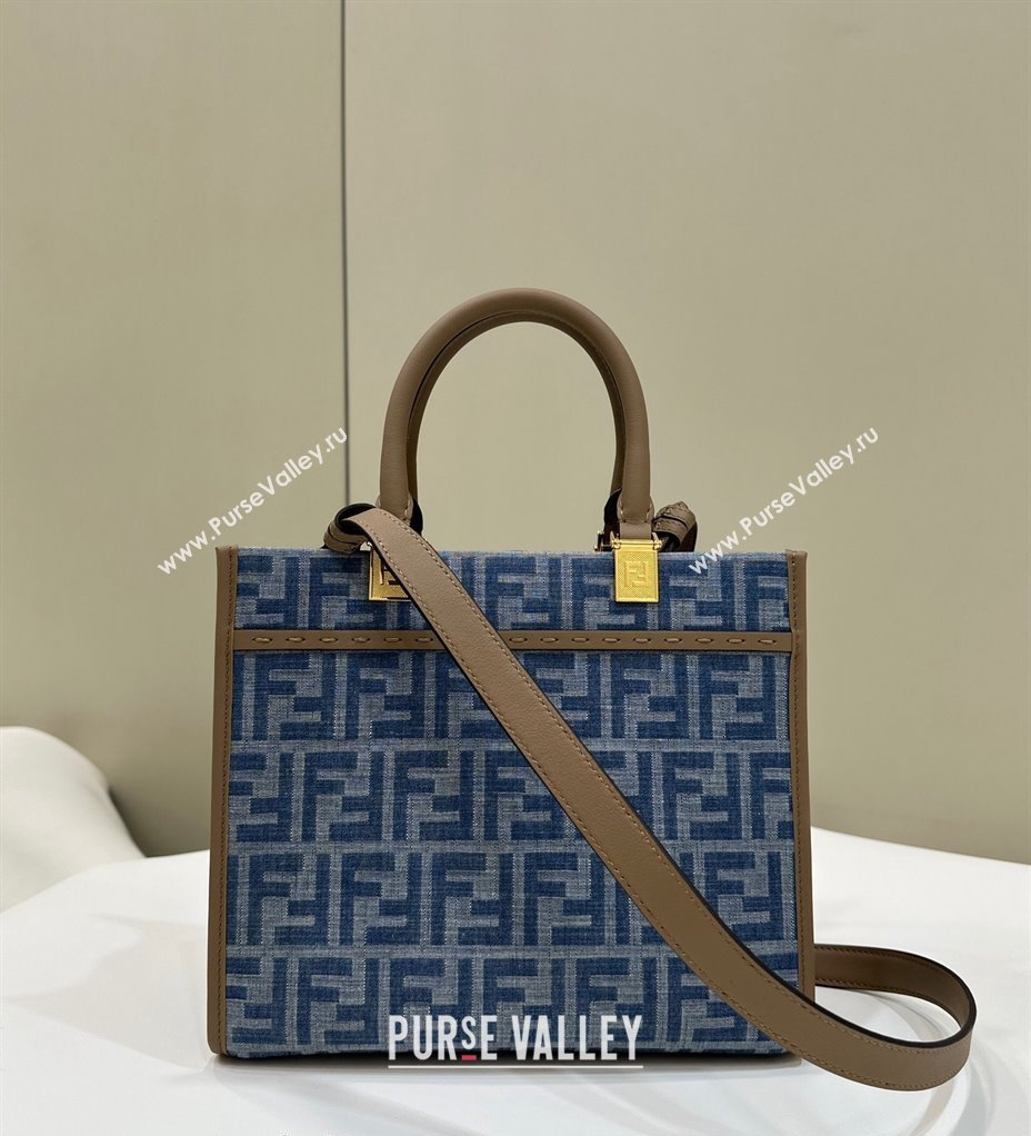 Fendi Sunshine Small Tote Bag bag in Light Blue FF Denim Fabric 2024 (AFEI-240624098)