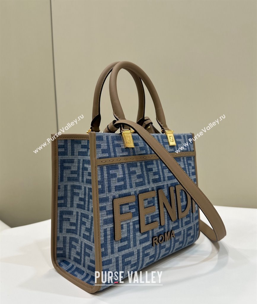 Fendi Sunshine Small Tote Bag bag in Light Blue FF Denim Fabric 2024 (AFEI-240624098)