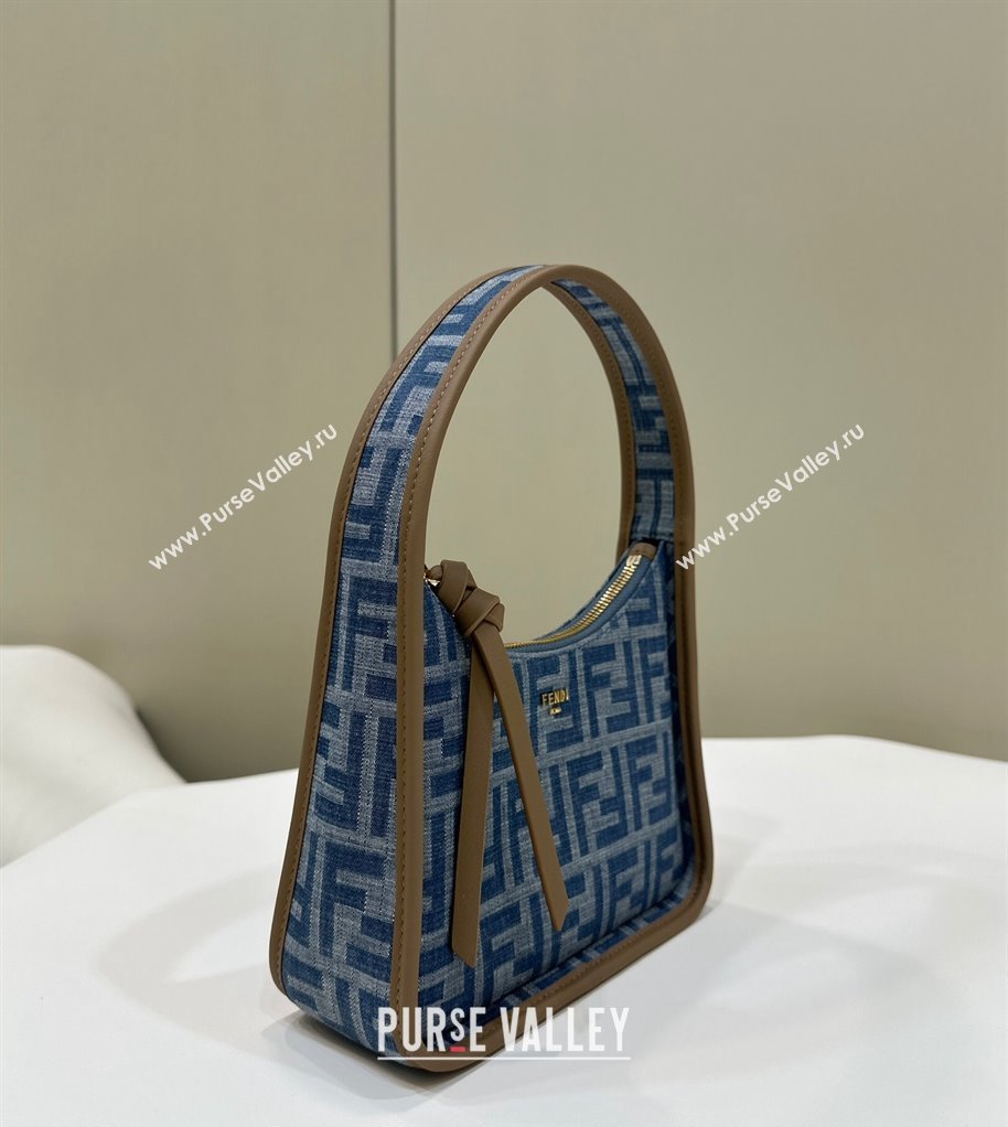 Fendi Mini Fendessence Mini Hobo bag in Light Blue FF Denim Fabric 2024 (AFEI-240624095)