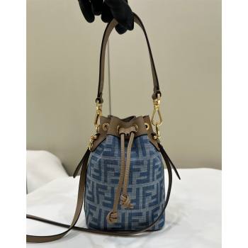 Fendi Mon Tresor Mini Bucket bag in Light Blue FF Denim Fabric 2024 (AFEI-240624101)