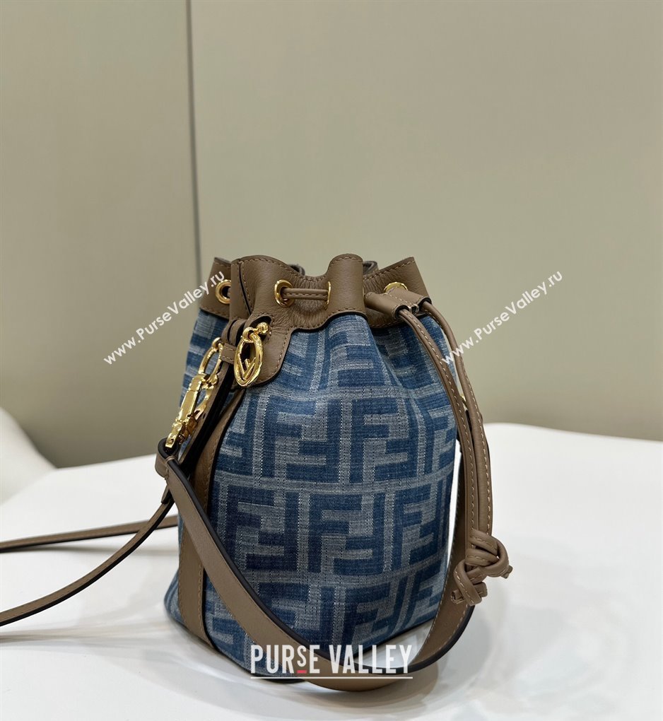 Fendi Mon Tresor Mini Bucket bag in Light Blue FF Denim Fabric 2024 (AFEI-240624101)