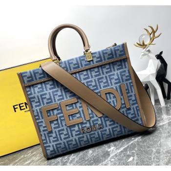 Fendi Sunshine Medium Tote bag in Light Blue FF Denim Fabric 2024 (AFEI-240624099)