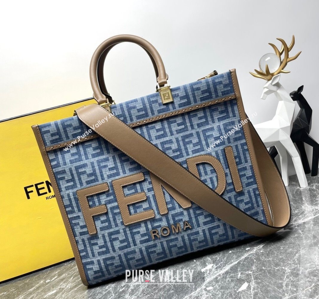 Fendi Sunshine Medium Tote bag in Light Blue FF Denim Fabric 2024 (AFEI-240624099)