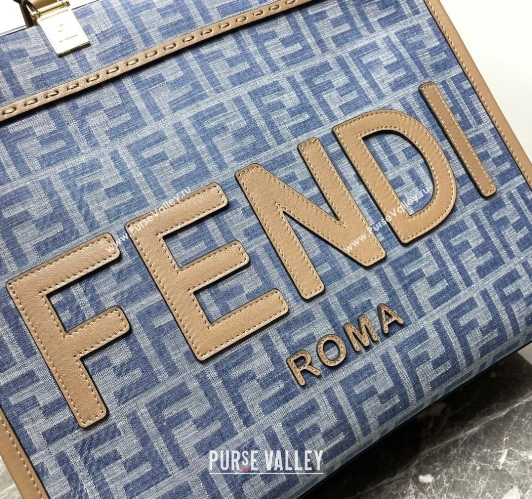 Fendi Sunshine Medium Tote bag in Light Blue FF Denim Fabric 2024 (AFEI-240624099)